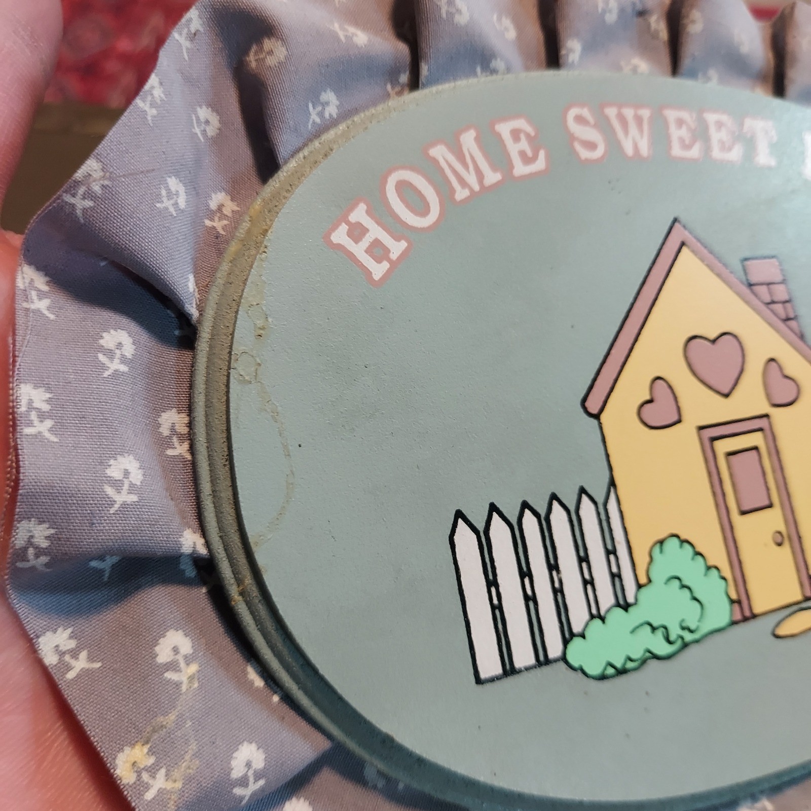 Vintage Home Sweet Home Wall Plaque Oval Wood House Floral Ruffle Cottagecore