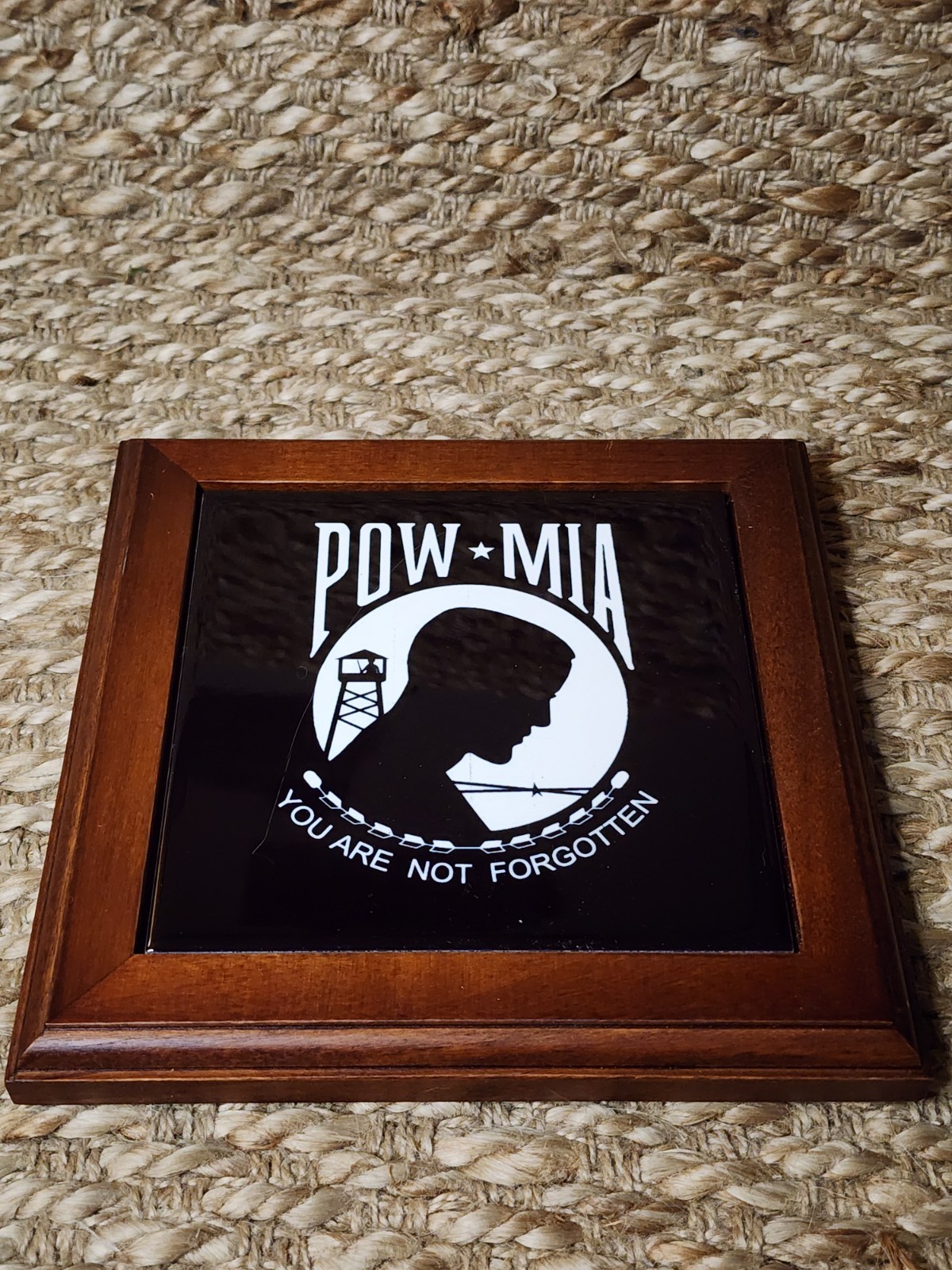 Military Wood Ceramic Tile POW MIA Wall Plague “You Are Not Forgotten” 8.25″