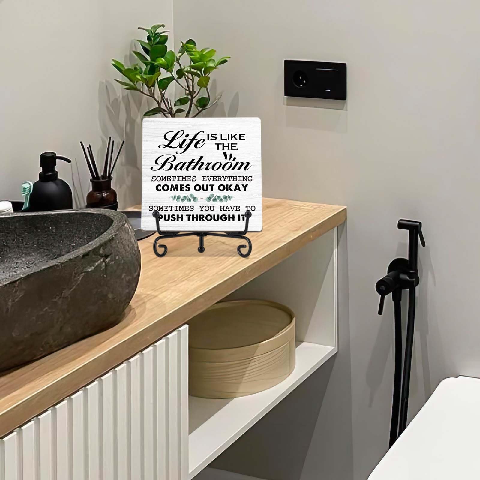 Life Is Like The Bathroom Wood Decor Sign, Rustic medium, multicolor