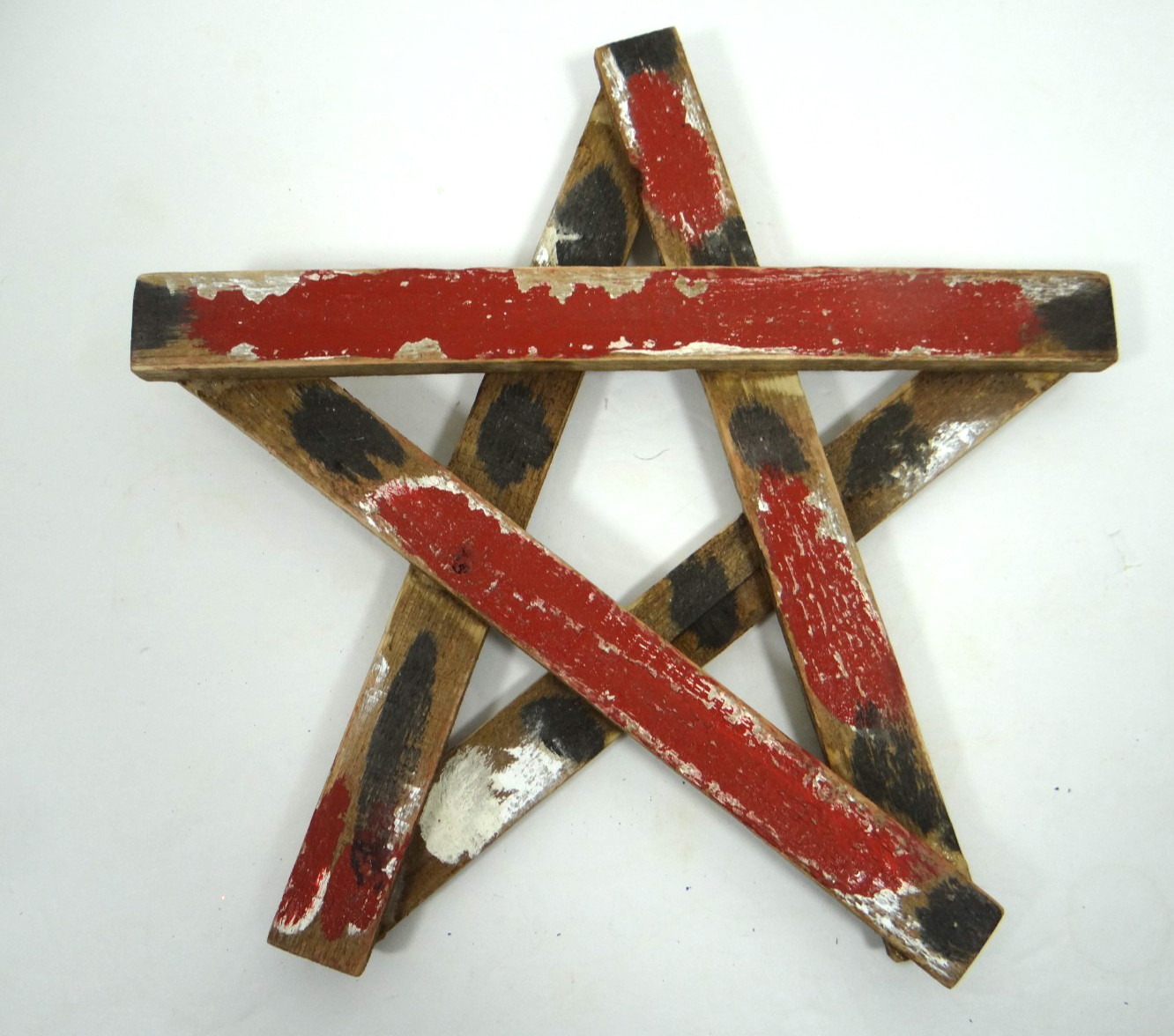 Rustic Patriotic Red White Blue Wooden Star Weathered Wall Decor July 4 12×12″