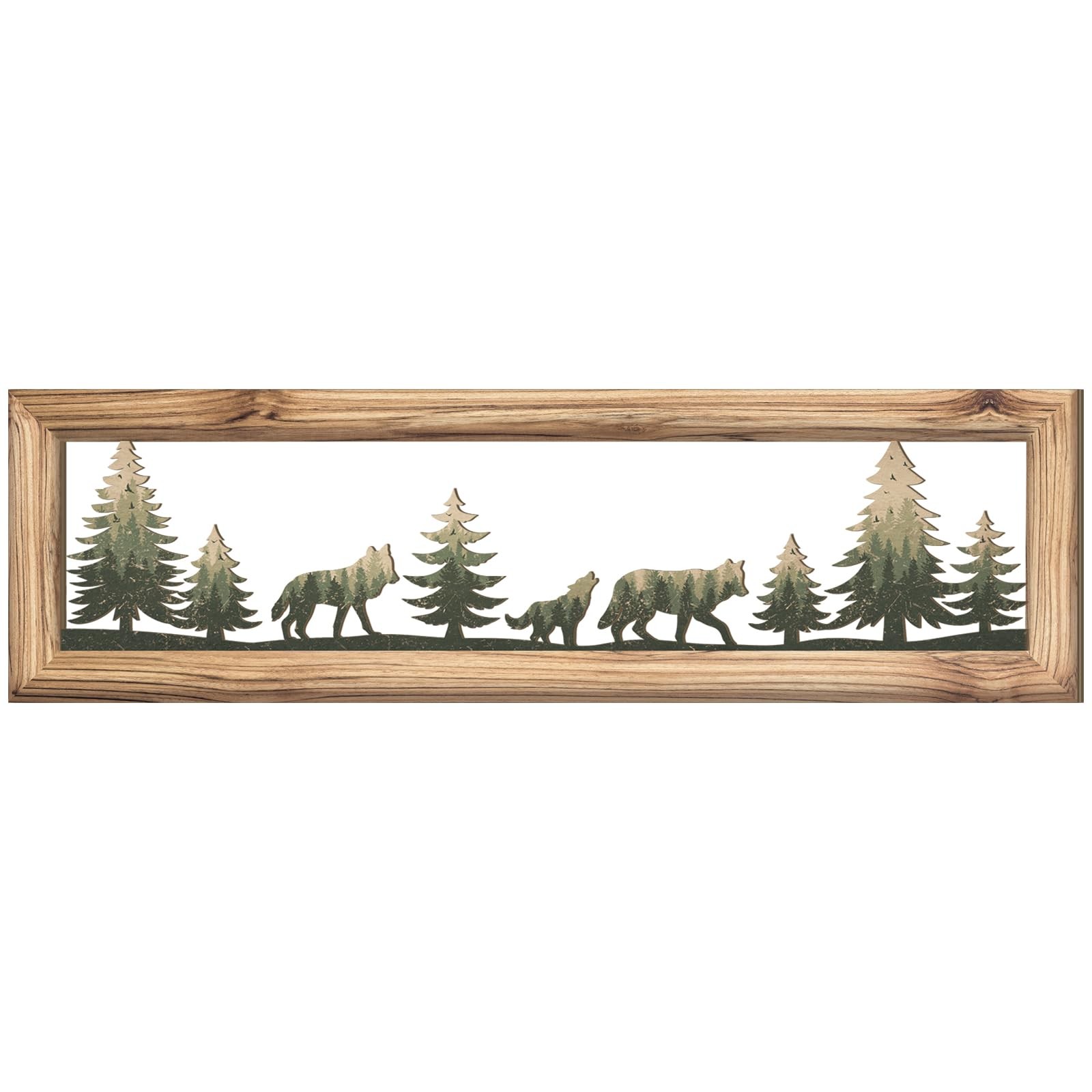 Woodland Wolf Wall Art 16 Inch Wood Frame Metal Rustic Forest Animal Wall Dec…