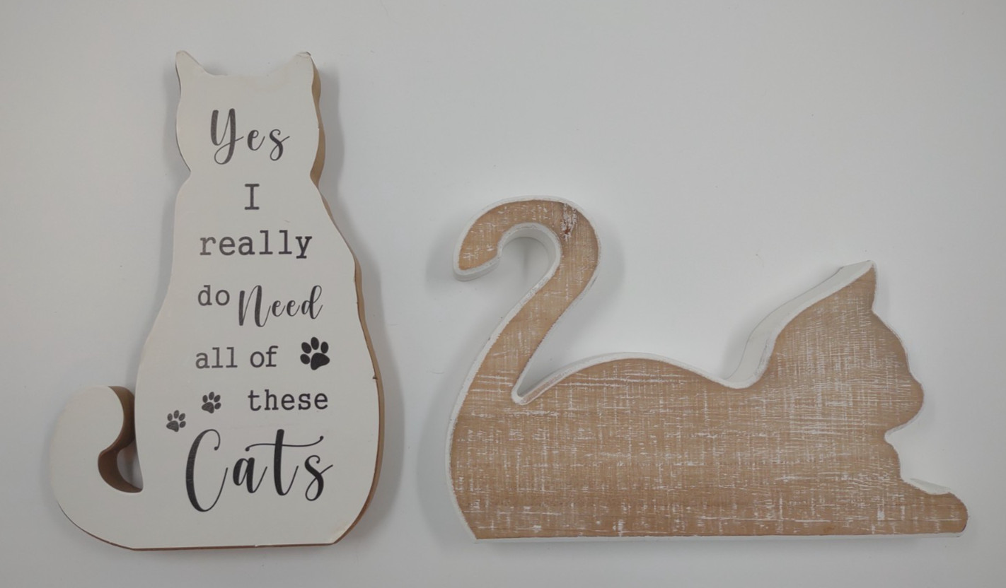 Set of 2 laser cut MDF wooden white freestanding cat silhouette table decor