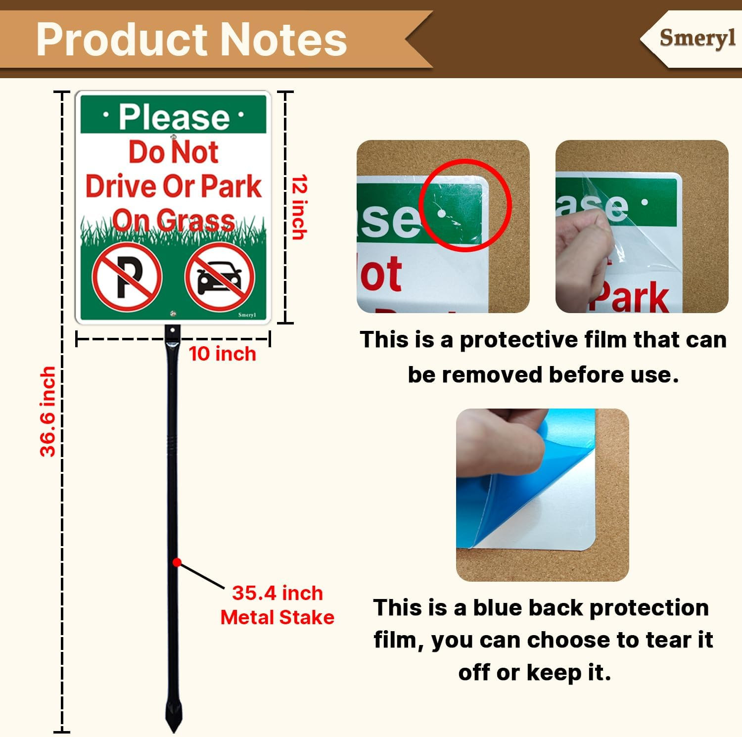 Please Do Not Drive or Park on Grass Sign with 35.4″ Stake for Yard, 12” X 10” D