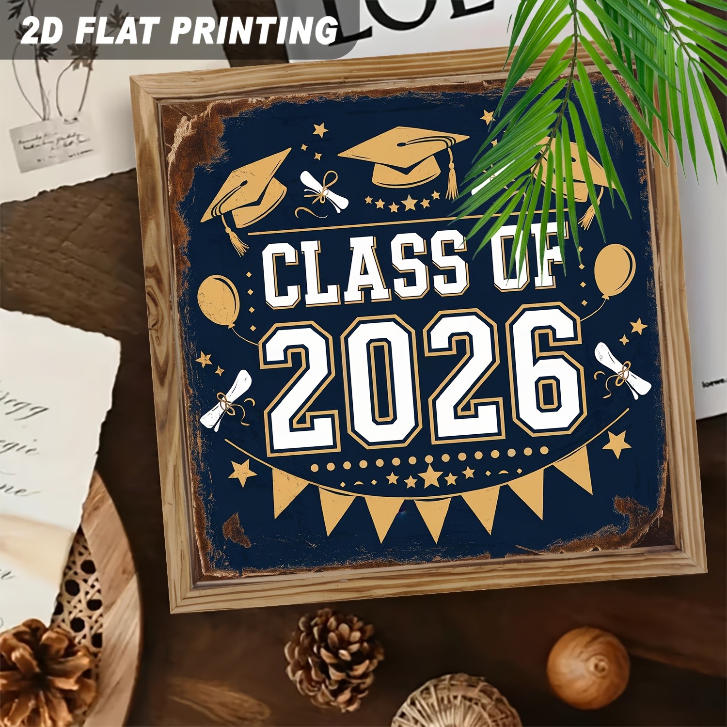 Rustic Class Of 2026 Wooden Plaque Graduation School Grad Cap Wall Decor Gift