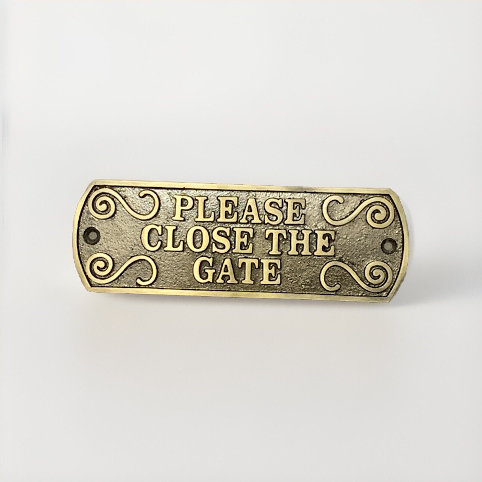Cast Iron Please Close The Gate Sign Antique Brass Finish 6″x2″