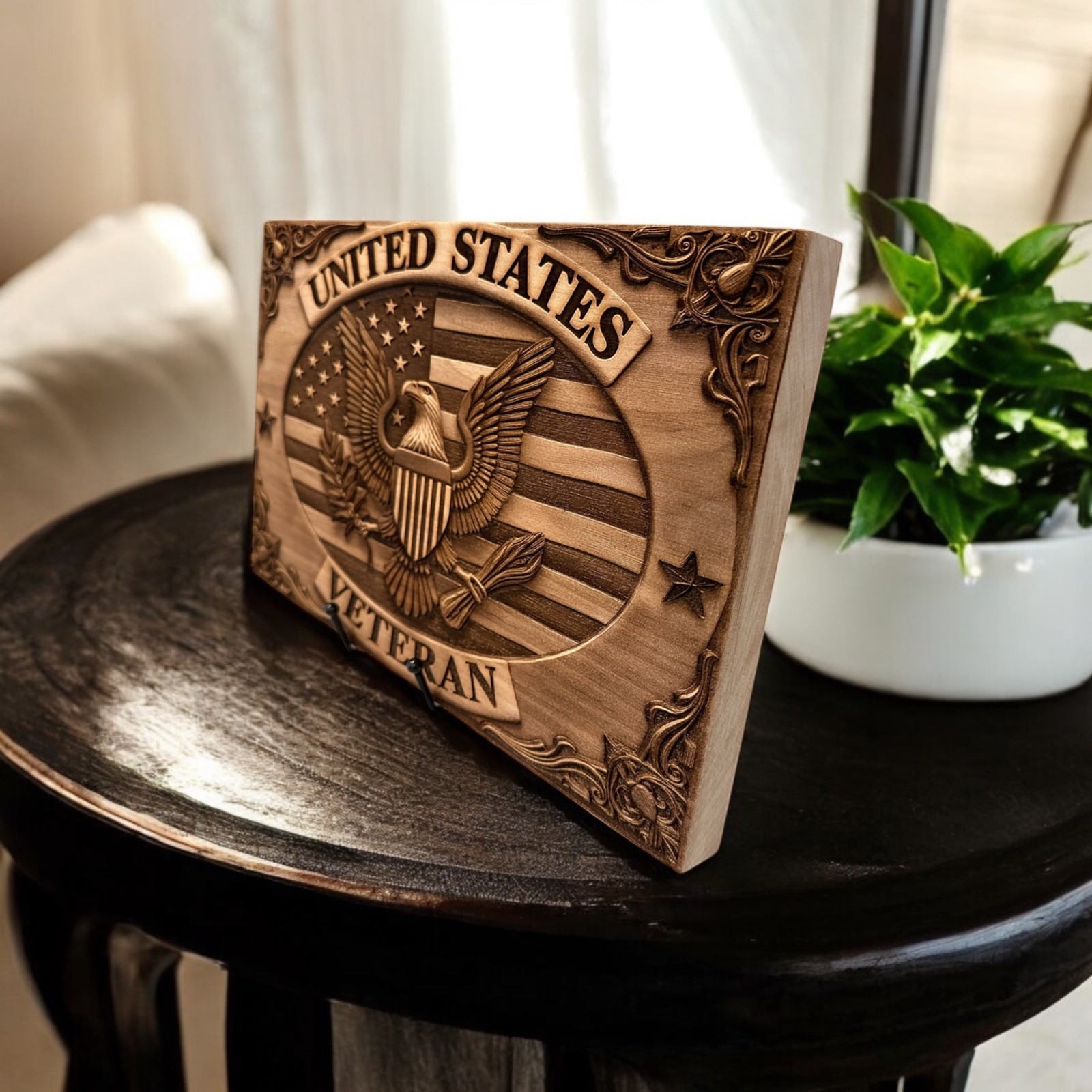 Custom Laser Engraved wood “Veteran” art/sign/plaque, gift, USA