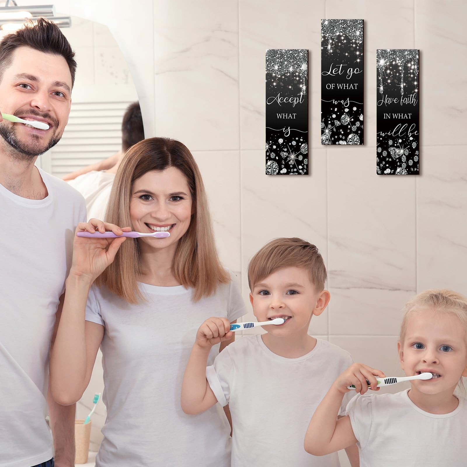 3 Pcs Black and Silver Living Room Decorations Glitter Diamond Bathroom Wall …