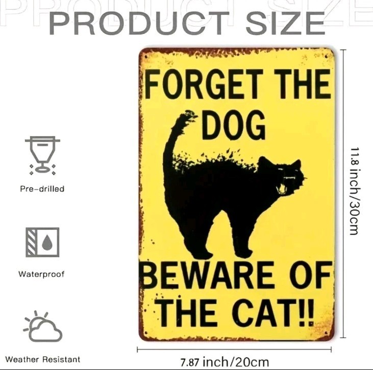 Vintage Metal Beware Cat Sign Black Cat Silhouette Wall Decor Pet Gift Halloween
