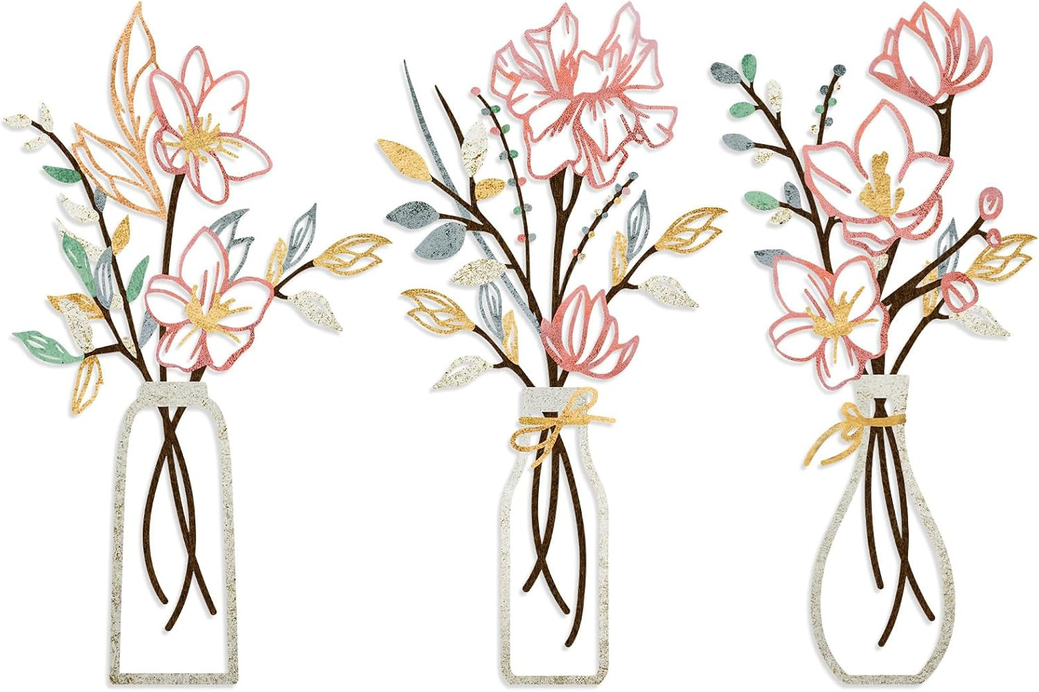 3 Pieces Metal Flowers Wall Arts – Pink and Beige Rustic Farmhouse Decor Minimal