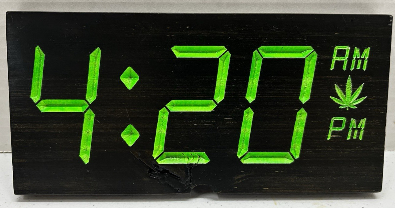 Handcrafted Wooden Time is 420 Faux Digital Clock Marijuana Carved Handmade Sign