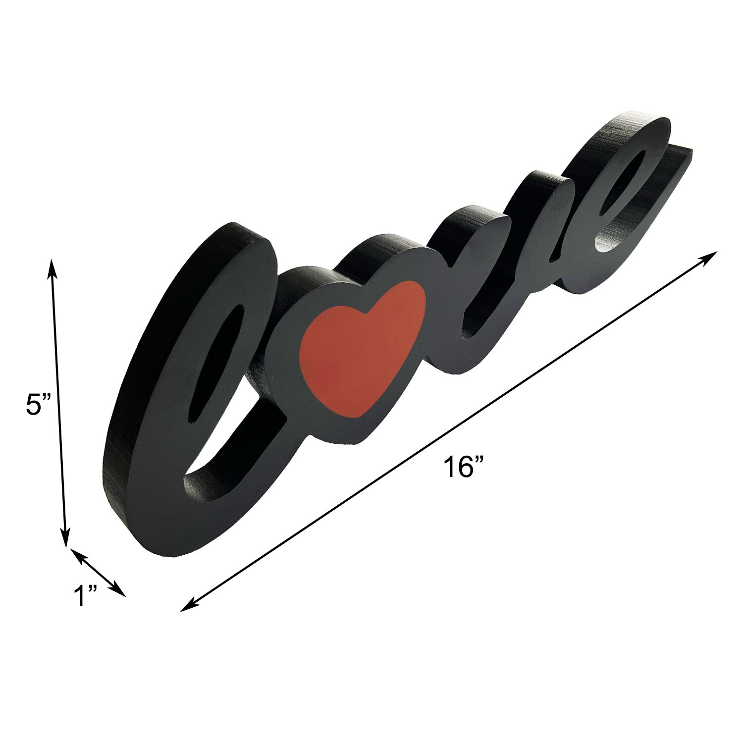 16″L Hanging Wooden Cutout Word Sign with Heart Wall Decor Free Standing Sign