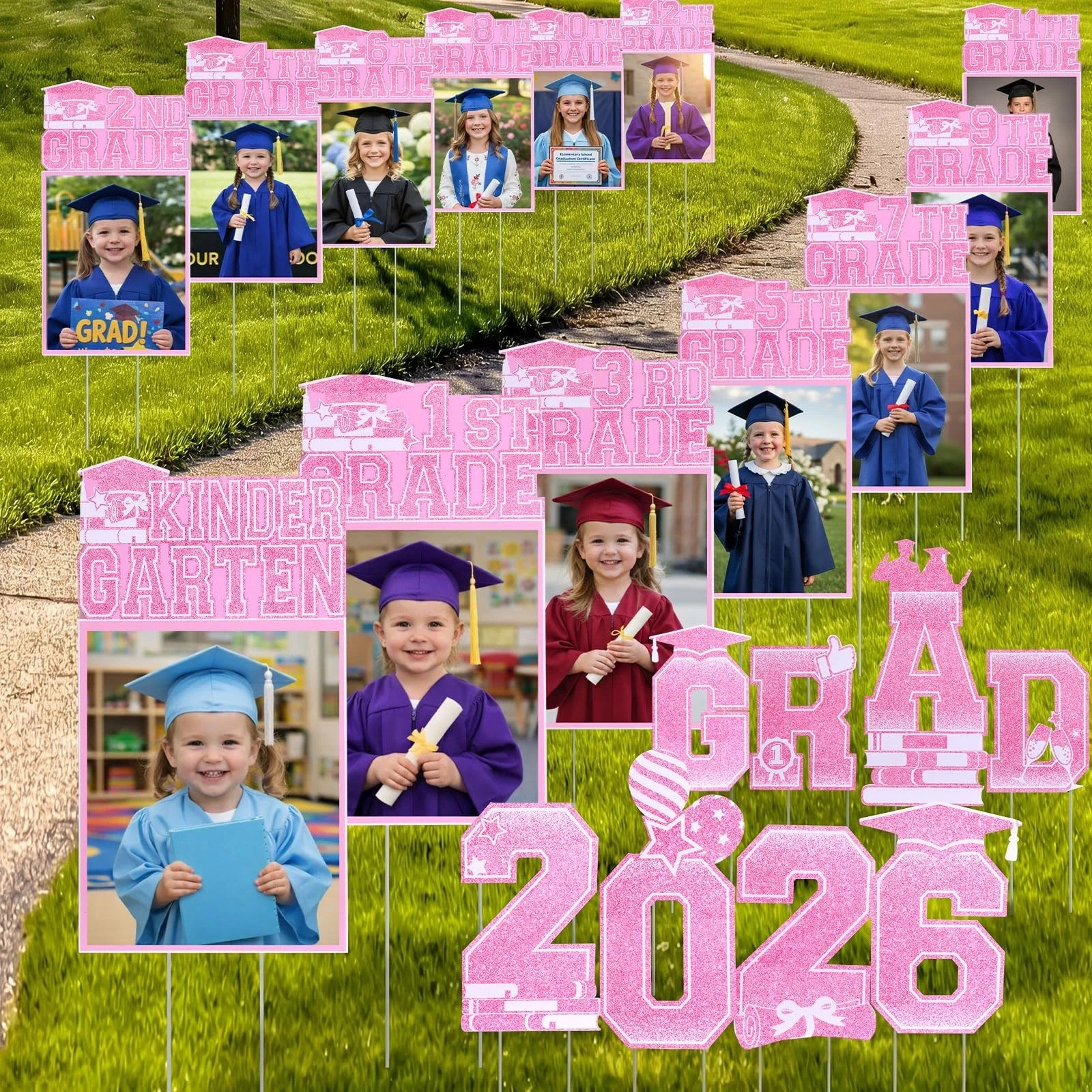Amyhill 21 Pcs 2026 Grad K12 Graduation Photo Yard Signs with Stakes Class of…