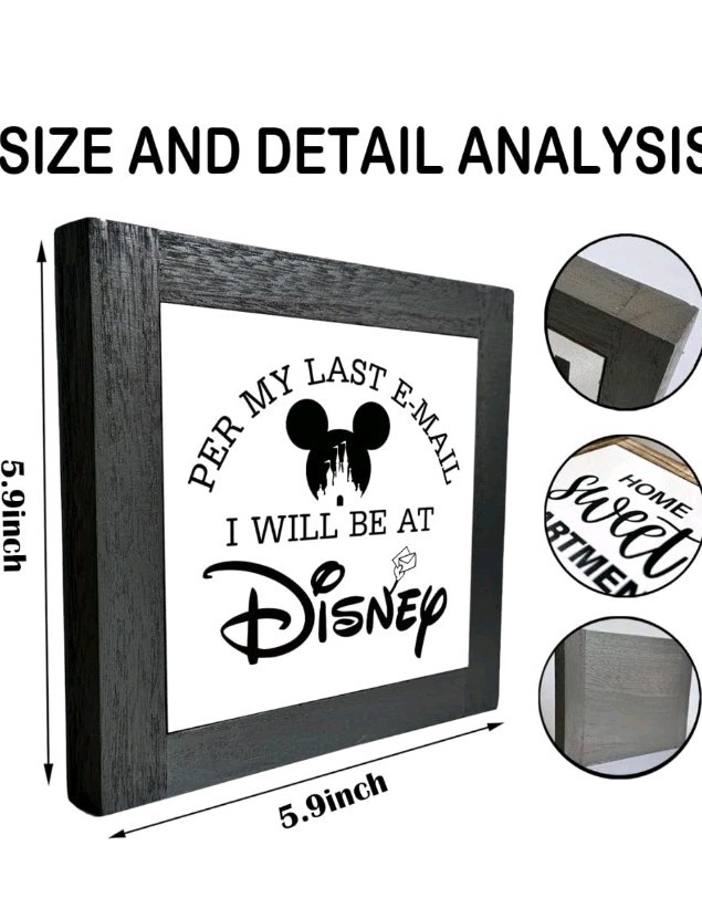 Disney Black Wooden Box Farmhouse Wood Sign Home Desk Decor New Email & Disney