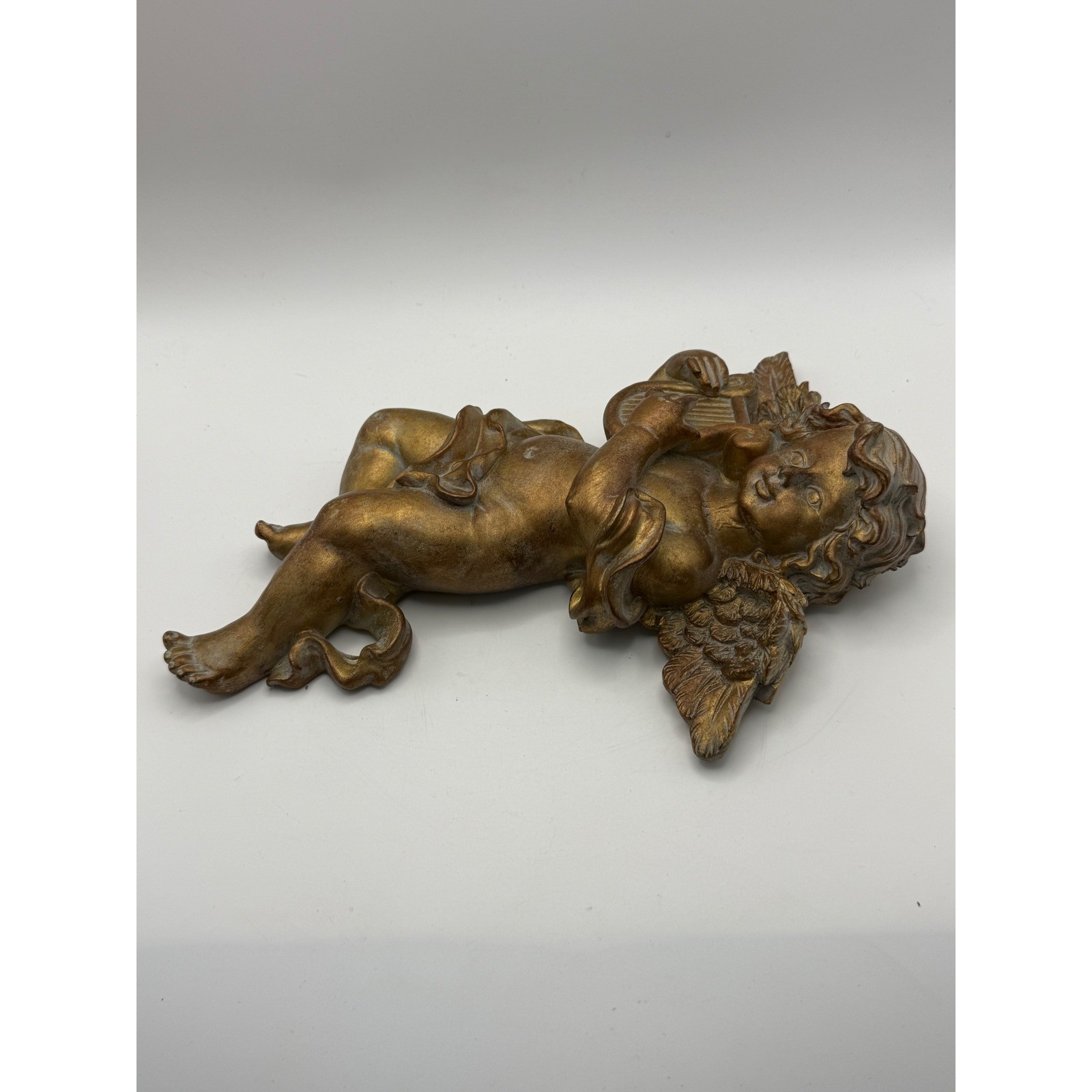Vintage Angelico Renaissance Angel Collection Gold Cherub Lyre Wall Plaque Decor