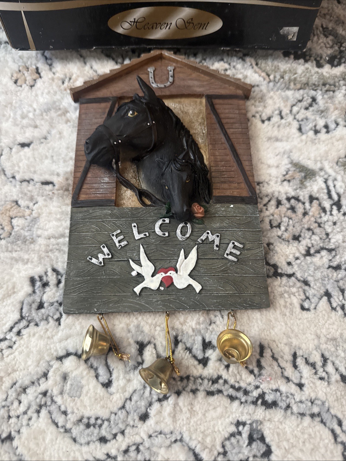 Horse Bell Welcome Sign Decor Western Cowboy Rustic Doves Ceramic -DWK With Box