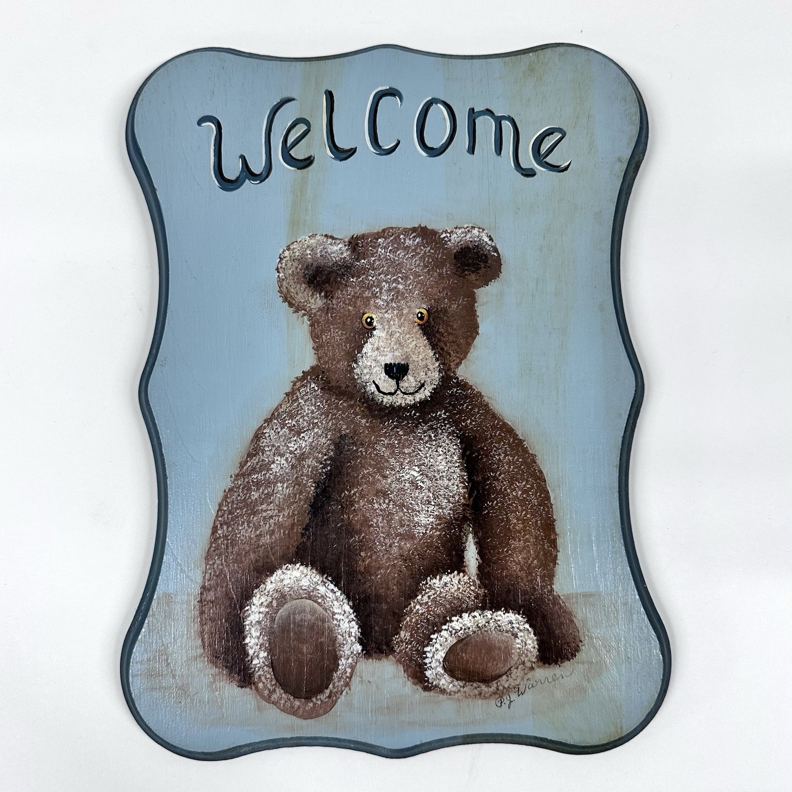 Vintage Wooden Teddy Bear Welcome Sign Nursery Cottagecore Home Wall Decor