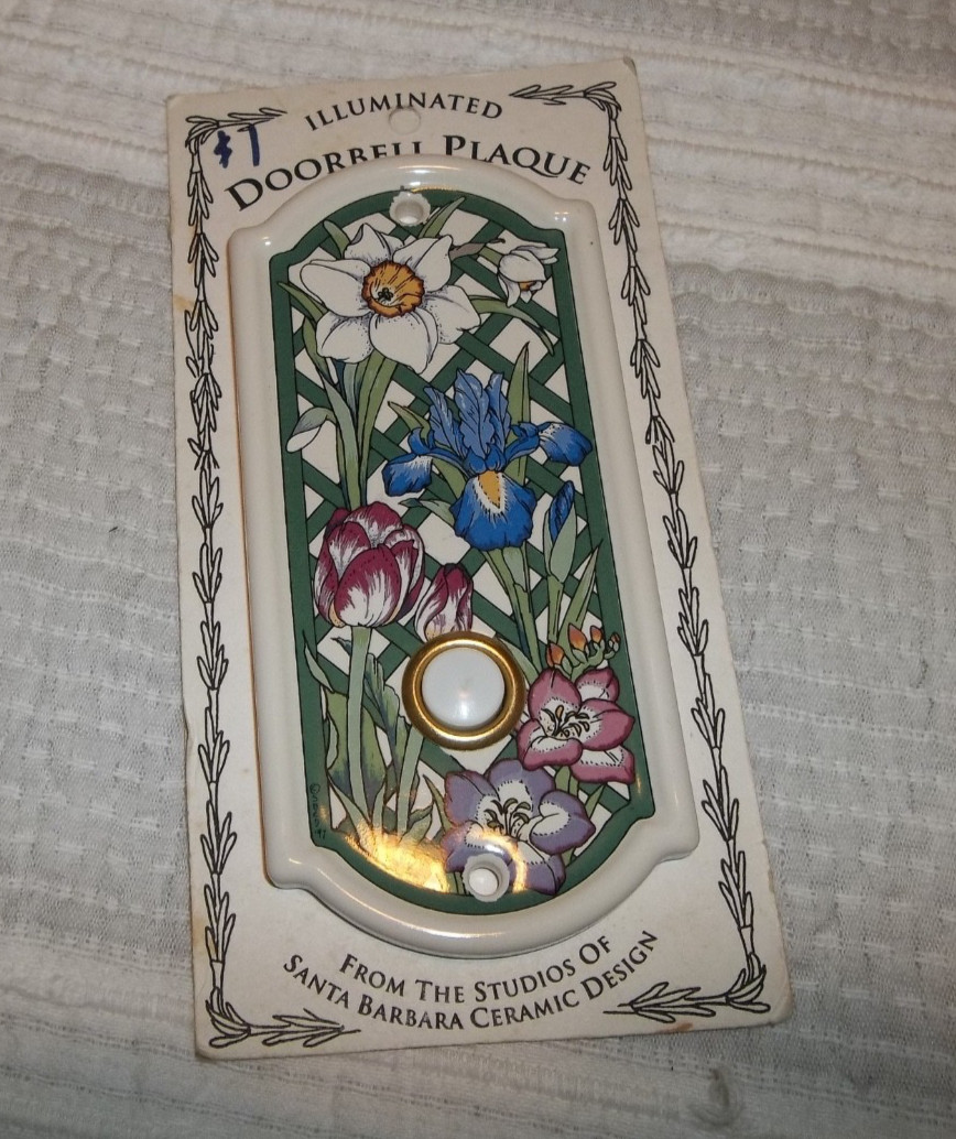 New 1997 Santa Barbara Ceramic Design Illuminated Doorbell Plaque Floral Design