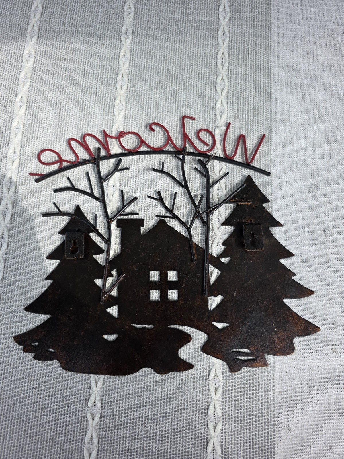Rustic Metal Welcome Sign Cabin Trees House Wall Art Lodge Decor11in