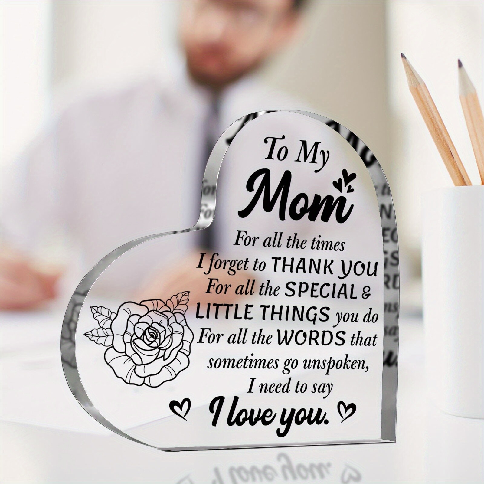 Thank You Mom for All the Little Things Acrylic Heart Plaque Birthday Gift