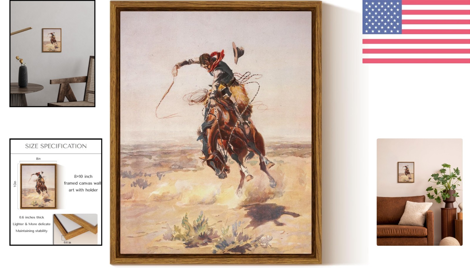 Rustic Framed Cowboy Canvas Art 10″x8″ – Vintage Western Home Decor