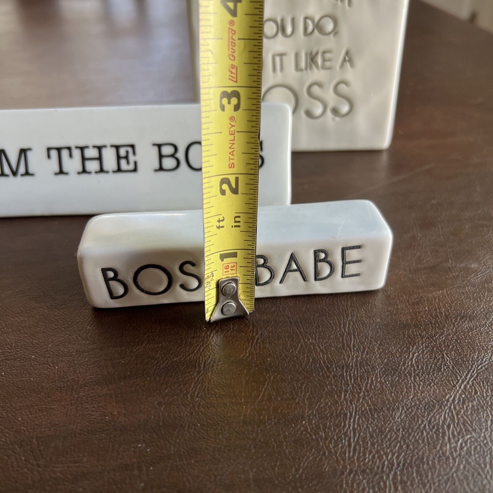 DECOR White Ceramic 3 BOSS Glossy Desk Plaques Set Of 3