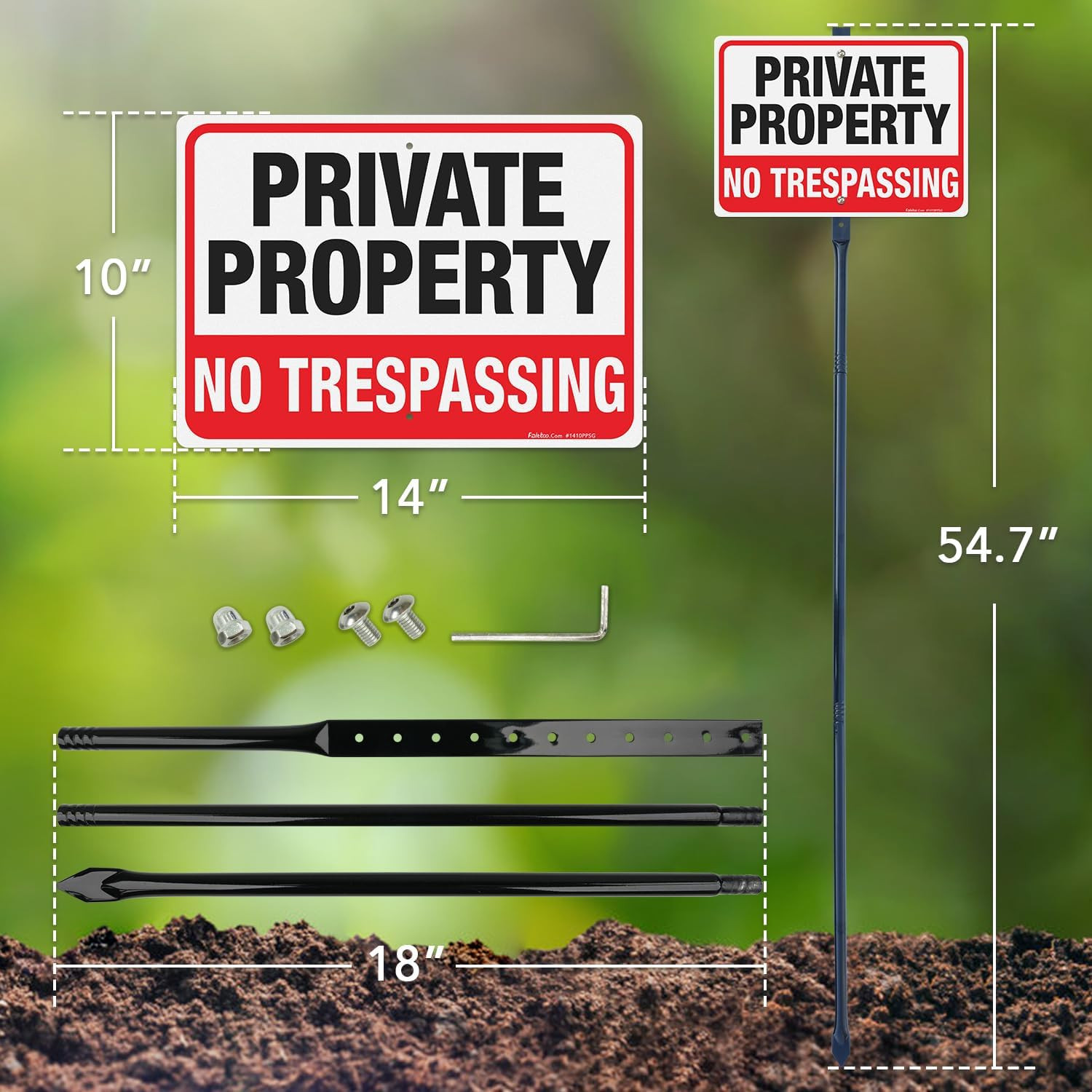 Large No Trespassing Sign with 54″ Metal Stake, Reflective Heavy Aluminum