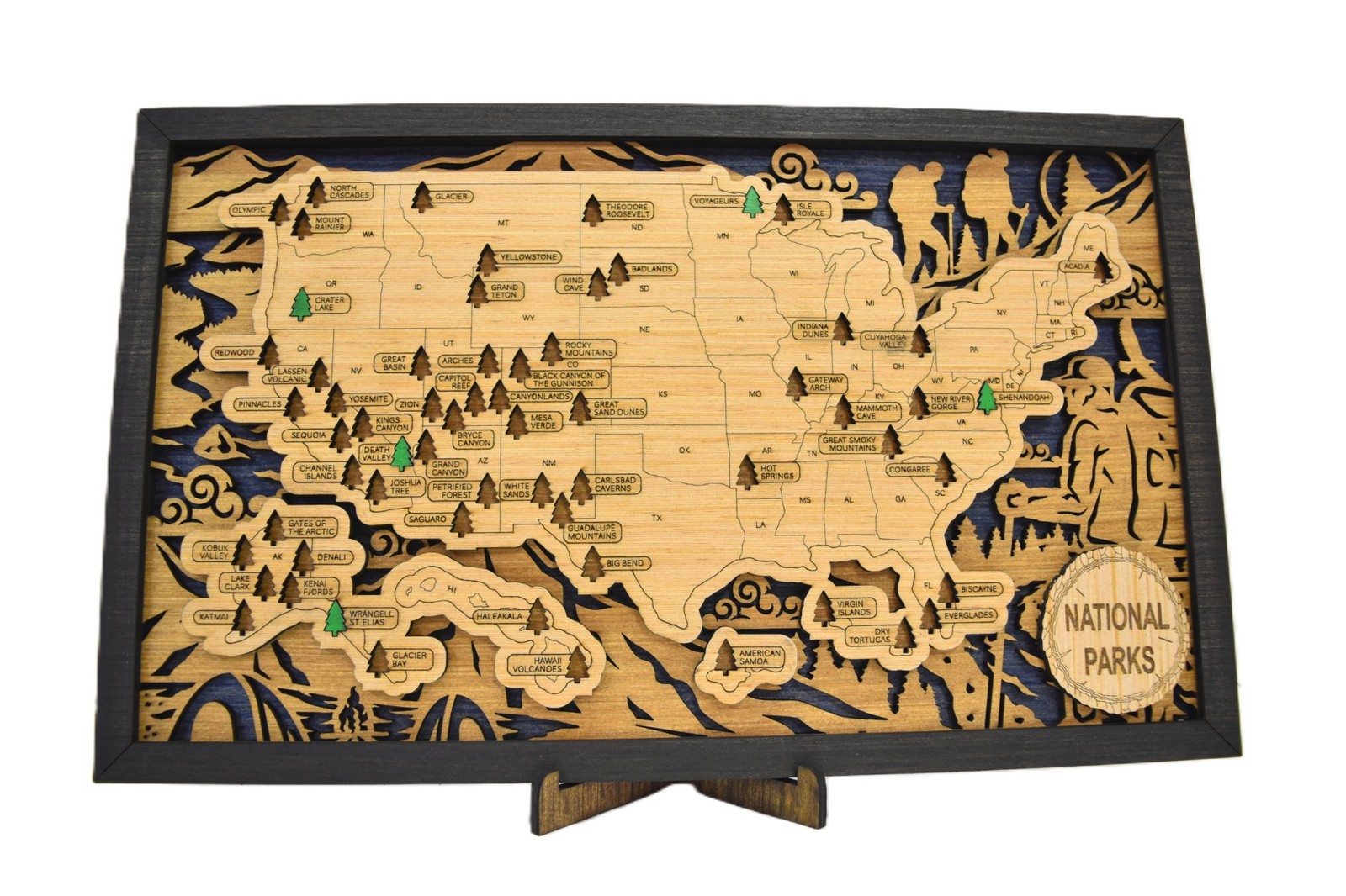 Handmade Wood National Parks Travel Map