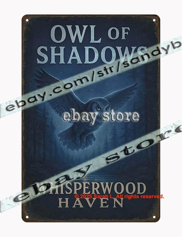 Owl of Shadows Tin Sign Mystic Forest Wall Decor