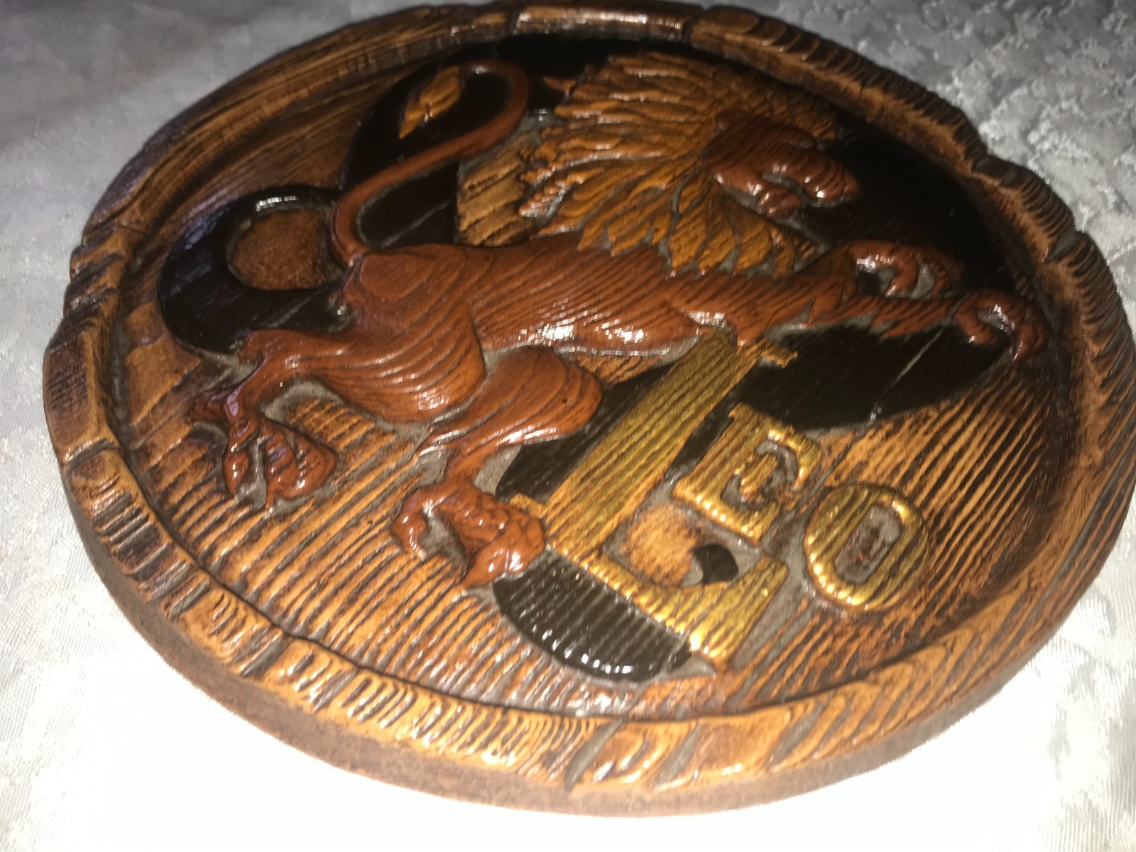 HAND PAINTED Plaster 3D LEO Rampant LION Horoscope ZODIAC Astrology WALL PLAQUE
