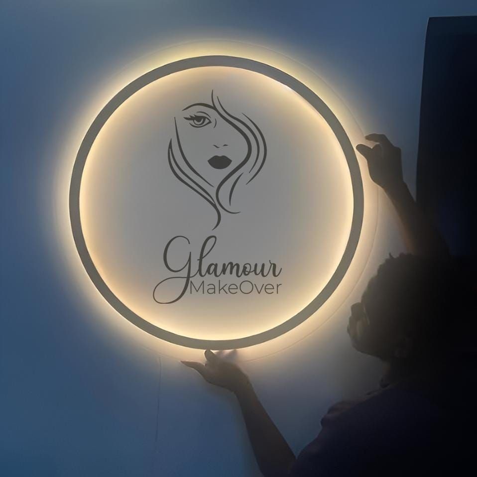 Custom Acrylic LED Halo Wall Sign| Backlit Business Wall Decor| Office & Salon