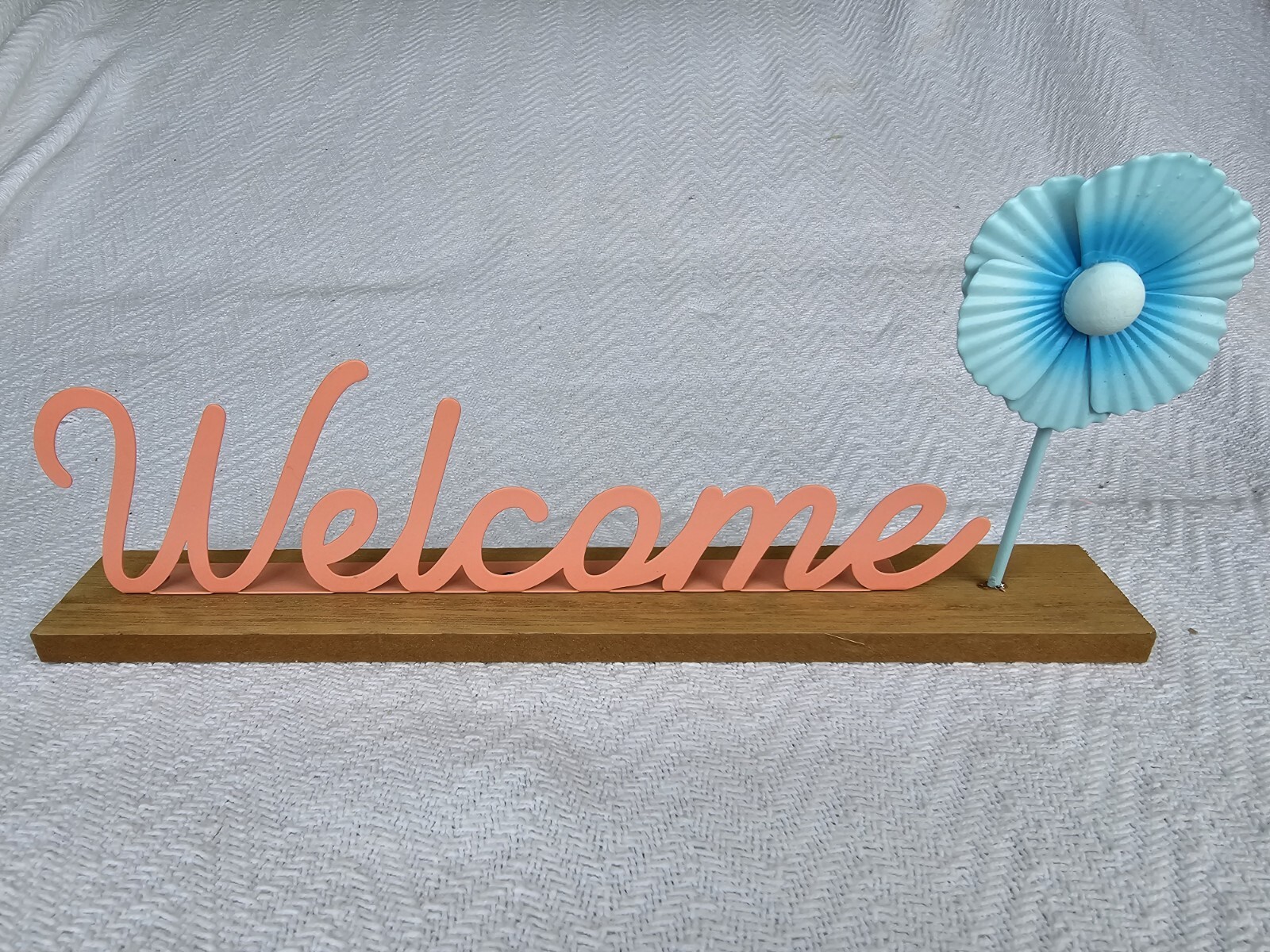 Welcome Spring Metal with Wood Base Sign Decor; Table Sign for Spring Desk