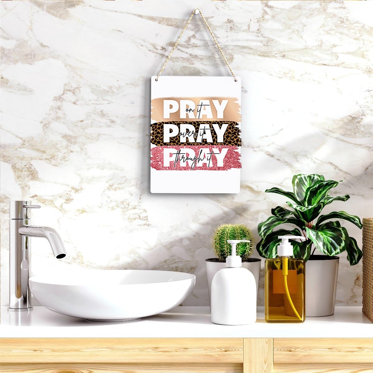 Inspirational Pray On It Bible Verse Wall Art Wooden Hanging Sign 8 x 10 Inches