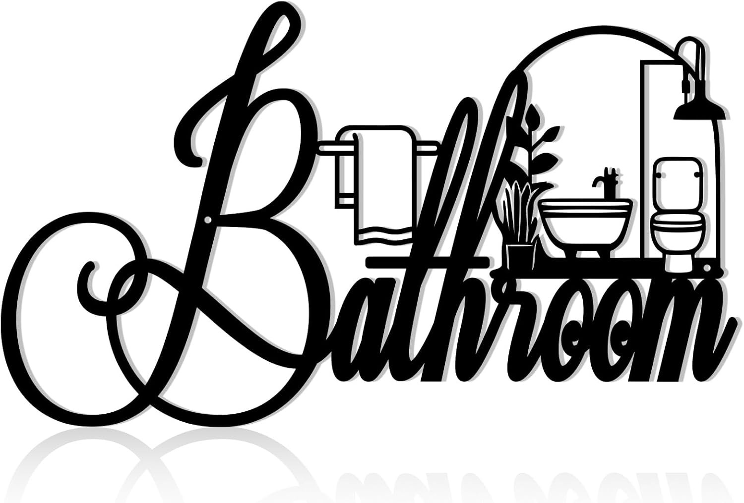 Black Metal Bathroom Wall Decor, Farmhouse Funny Bathroom Sign for Modern Home