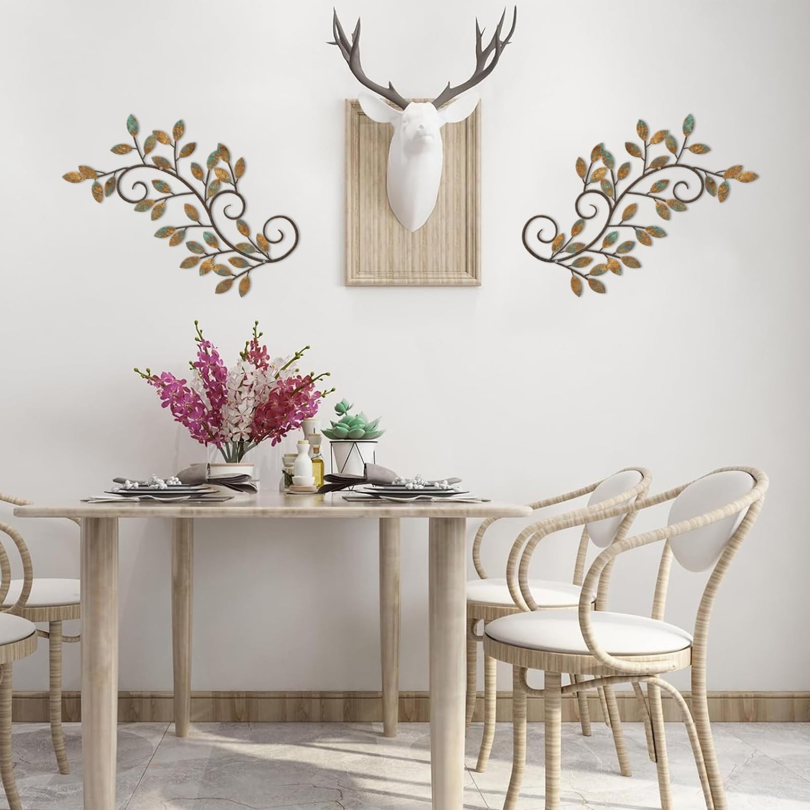 ESTART 2 Pieces Metal Tree Leaf Wall Decor Vine Olive Branch Leaf Wall Art Ornam
