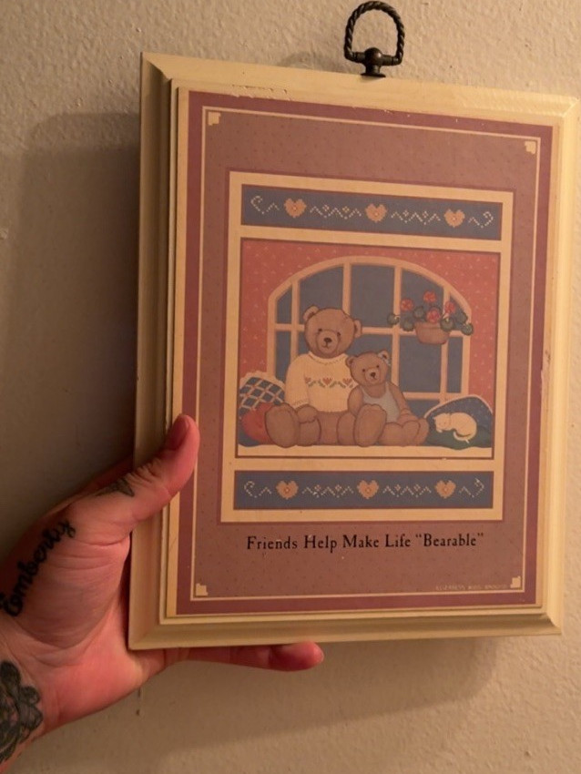 Friendship Brown Teddy Bear Wooden Wall Plaque Vintage Cottagecore