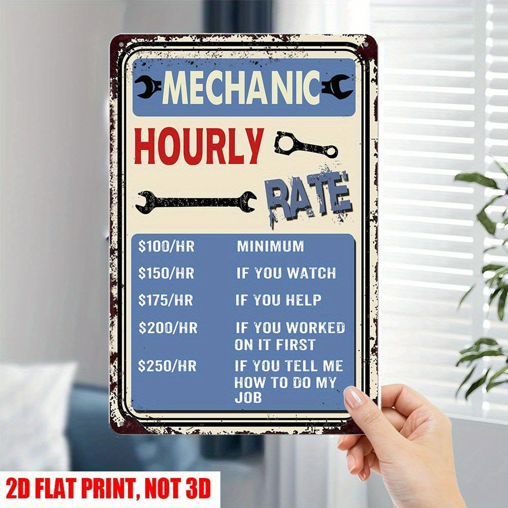 Funny Mechanic Hourly Rate Metal Sign Retro Humor Bar Home Decor Garage/Workshop