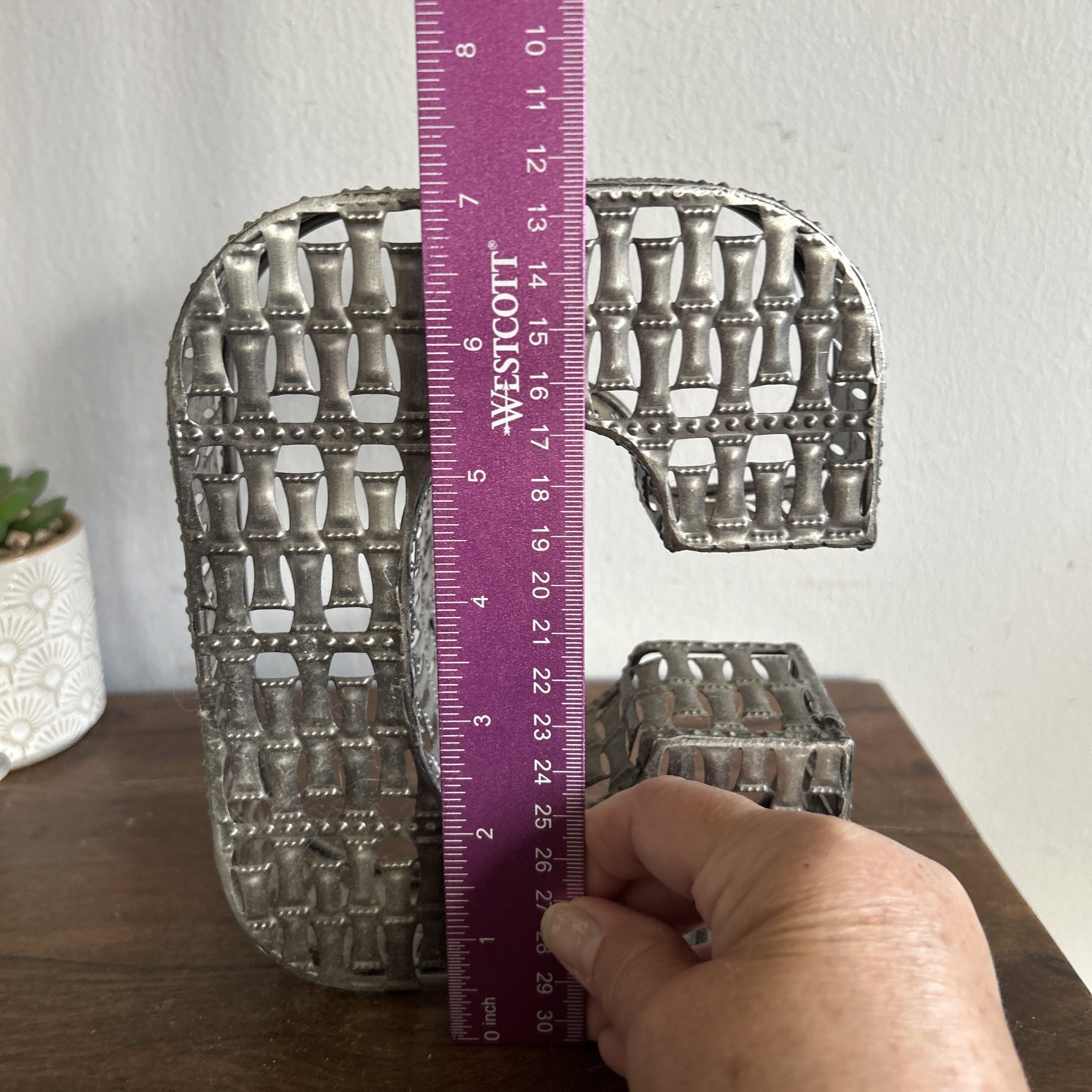Decorative Metal Block Letter ‘C’ – Silver Filigree Shelf Or Wall Decor 7 In