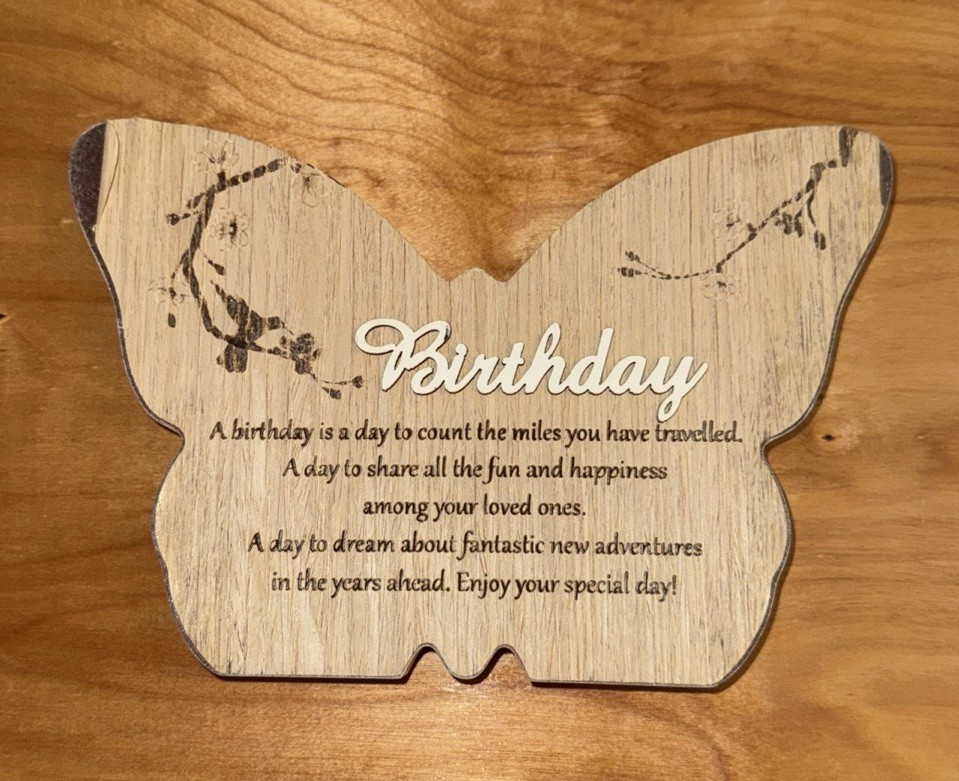 Wooden Butterfly Wall Decor with a Happy Birthday Message, 8.75 x 6 x 1 In