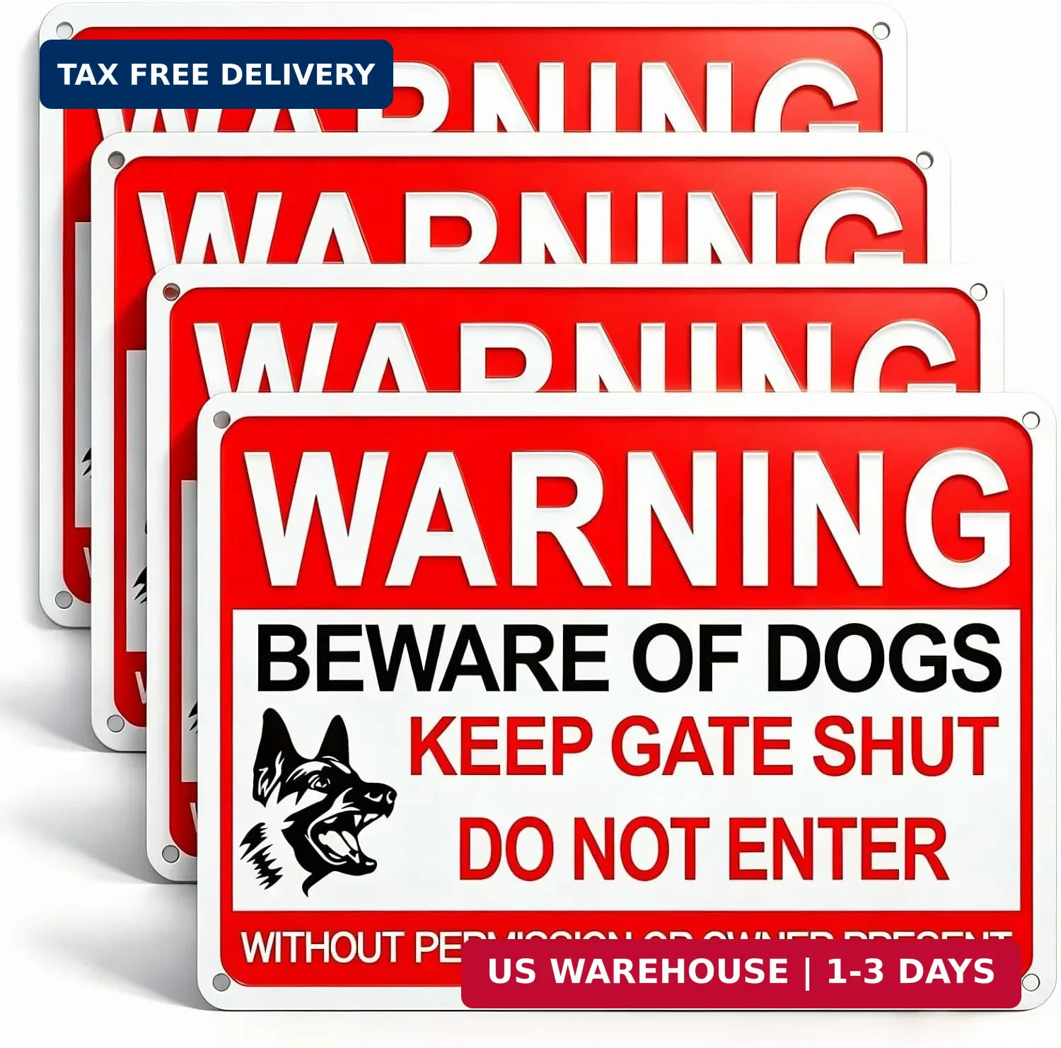 4 Pack Beware Of Dog Sign,12×8 Inches, With Reflective Material, Anti-Rust Alumi