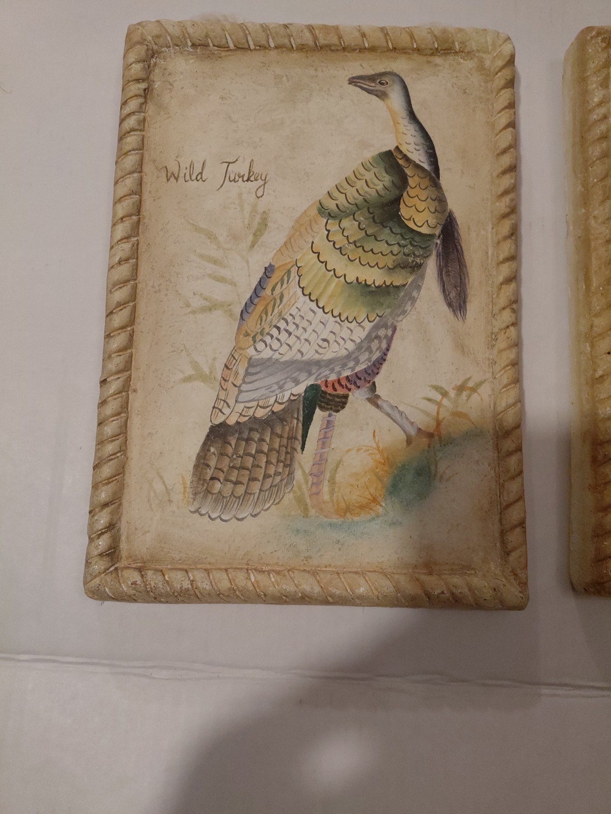 Plaster Wild Turkey Plaques Item 43062 Two Renee Dubois Hanging 11″x8″ Wall Art