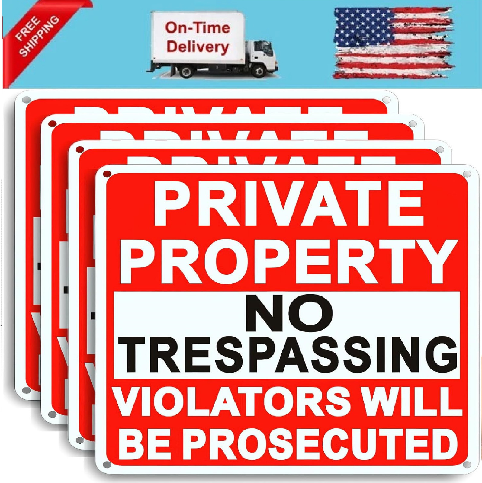 4 Pack Large No Trespassing Signs Private Property, 8×12 Inch Rust Free Aluminum