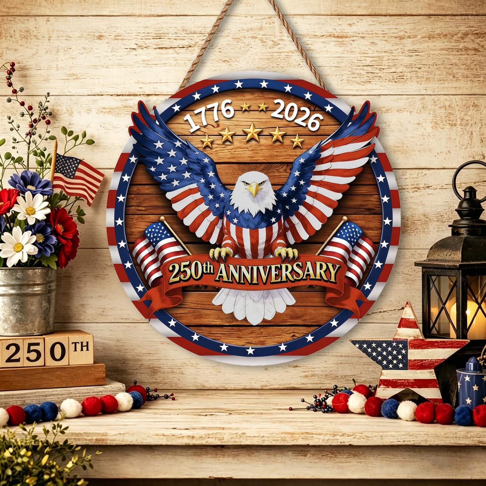 USA 250th Anniversary Decoration, Wooden 4th of July Eagle Door Sign 17762026…