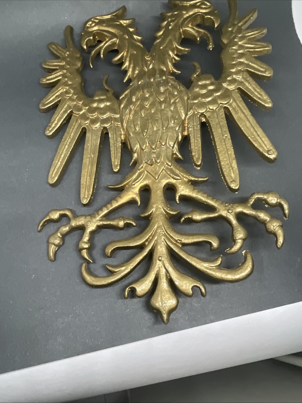 Vintage Double Headed Eagle Cast Metal Wall Decor Gold Gilded 13”