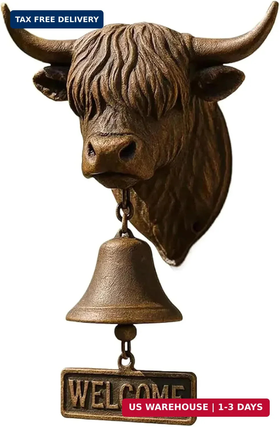 Highland Cow Welcome Bell,Head Wall Mounted Doorbell with Welcome Sign Rustic Re