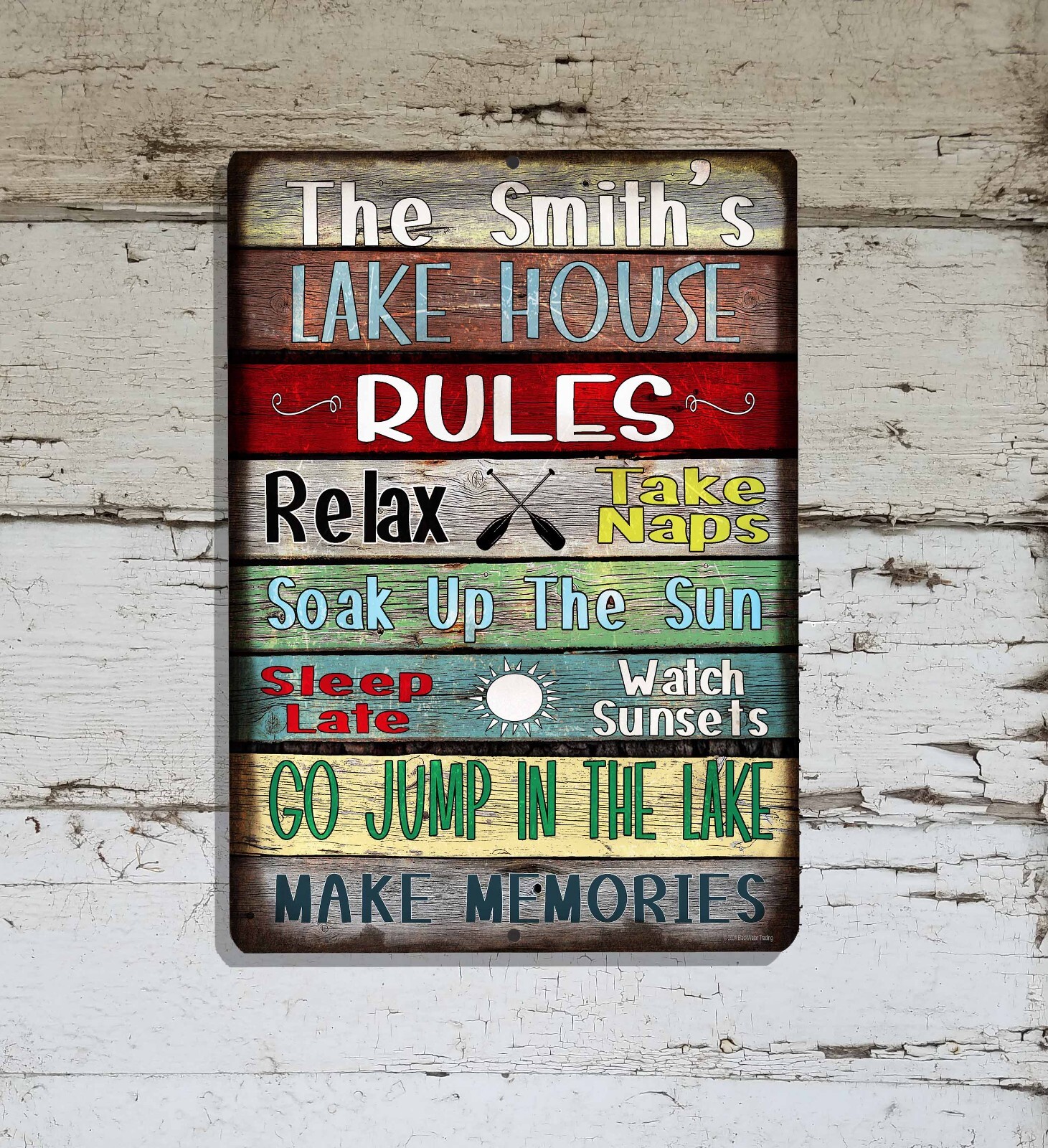 Personalized Lake House Rules Make Memories 9 x 12″ Metal Cabin Cottage SIGN