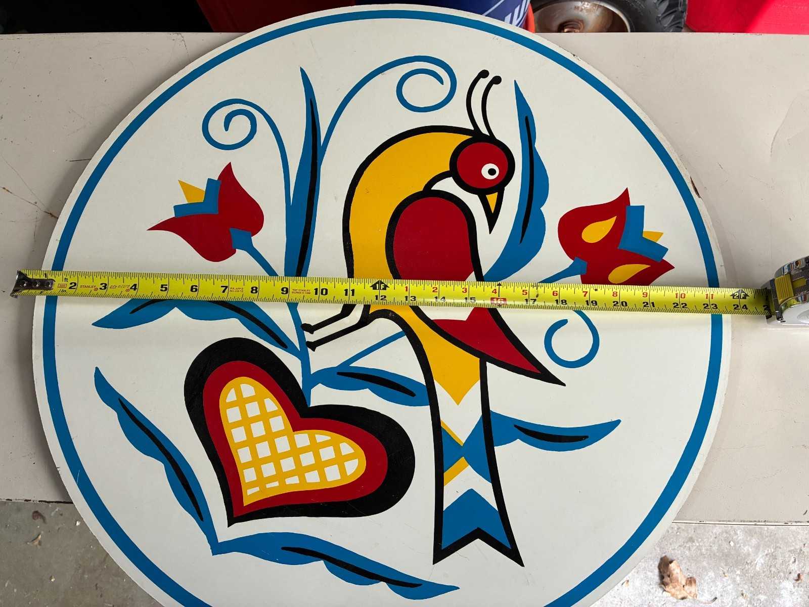 Large Vintage 24” distlefink Round Penn Dutch Bird Hex Sign GOOD LUCK