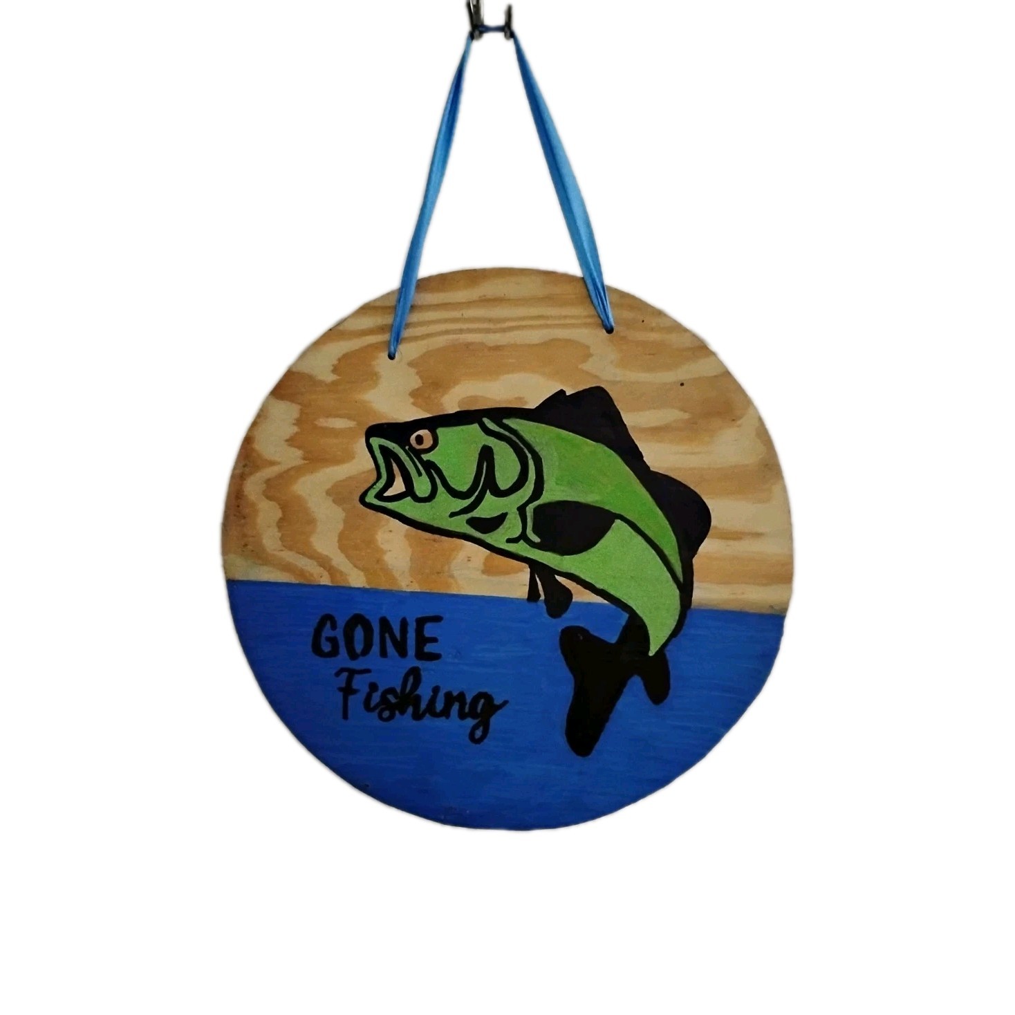 Handmade Wood Door Hanger Reversible 12″ Gone Fishing Weekend Hooker Bass