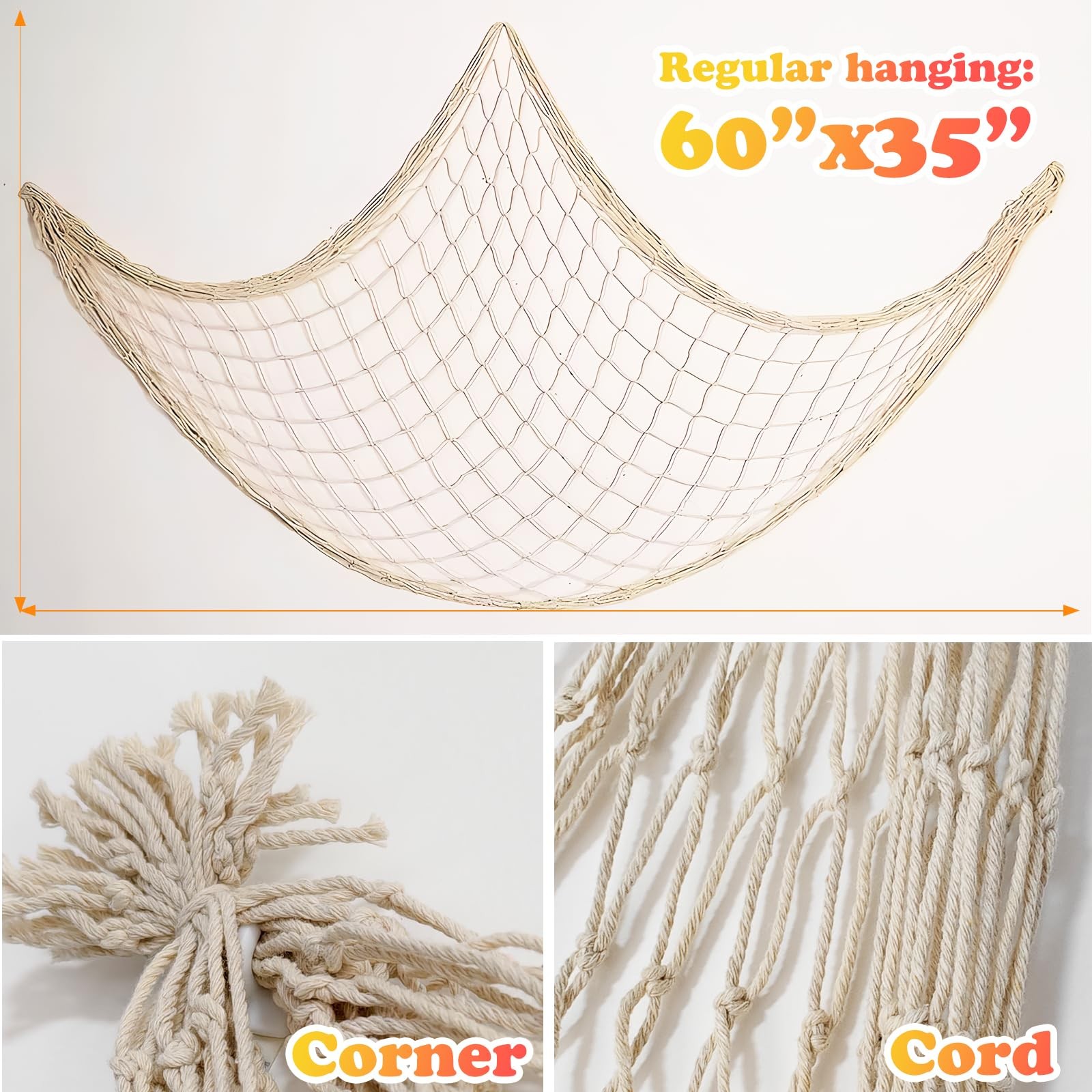 2 Pack Fish Net Decorations for Party, Natural Cotton Hawaiian Party Fishing…