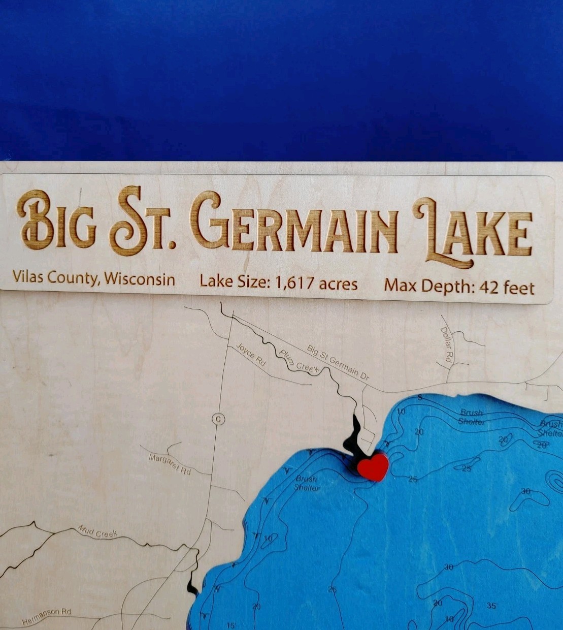 Wood Laser Engraved Contour Wall Map Big St Germain Lake Cabin Decor Wisconsin