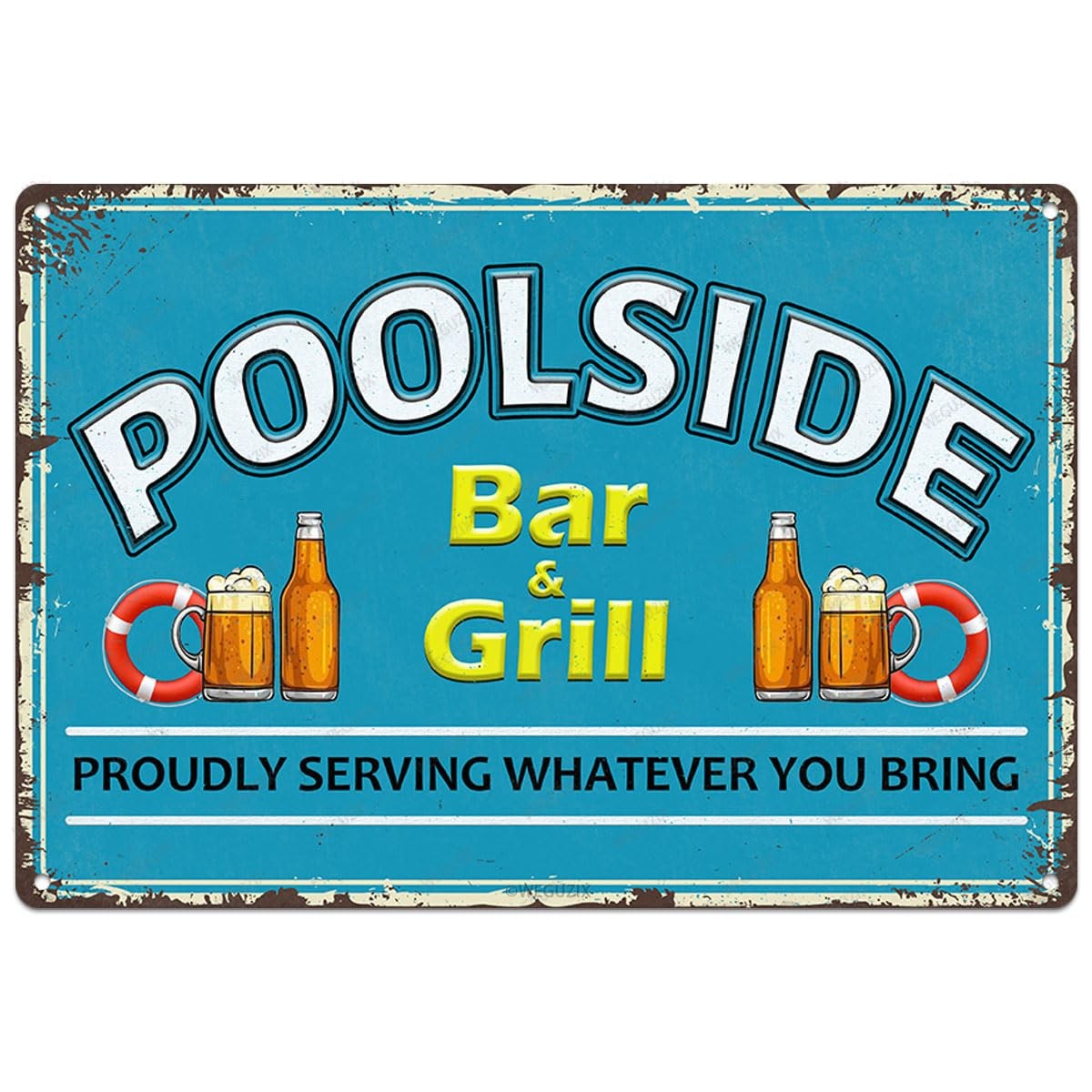 Poolside Bar and Grill Sign 12 x 8 x 0.1 inches,